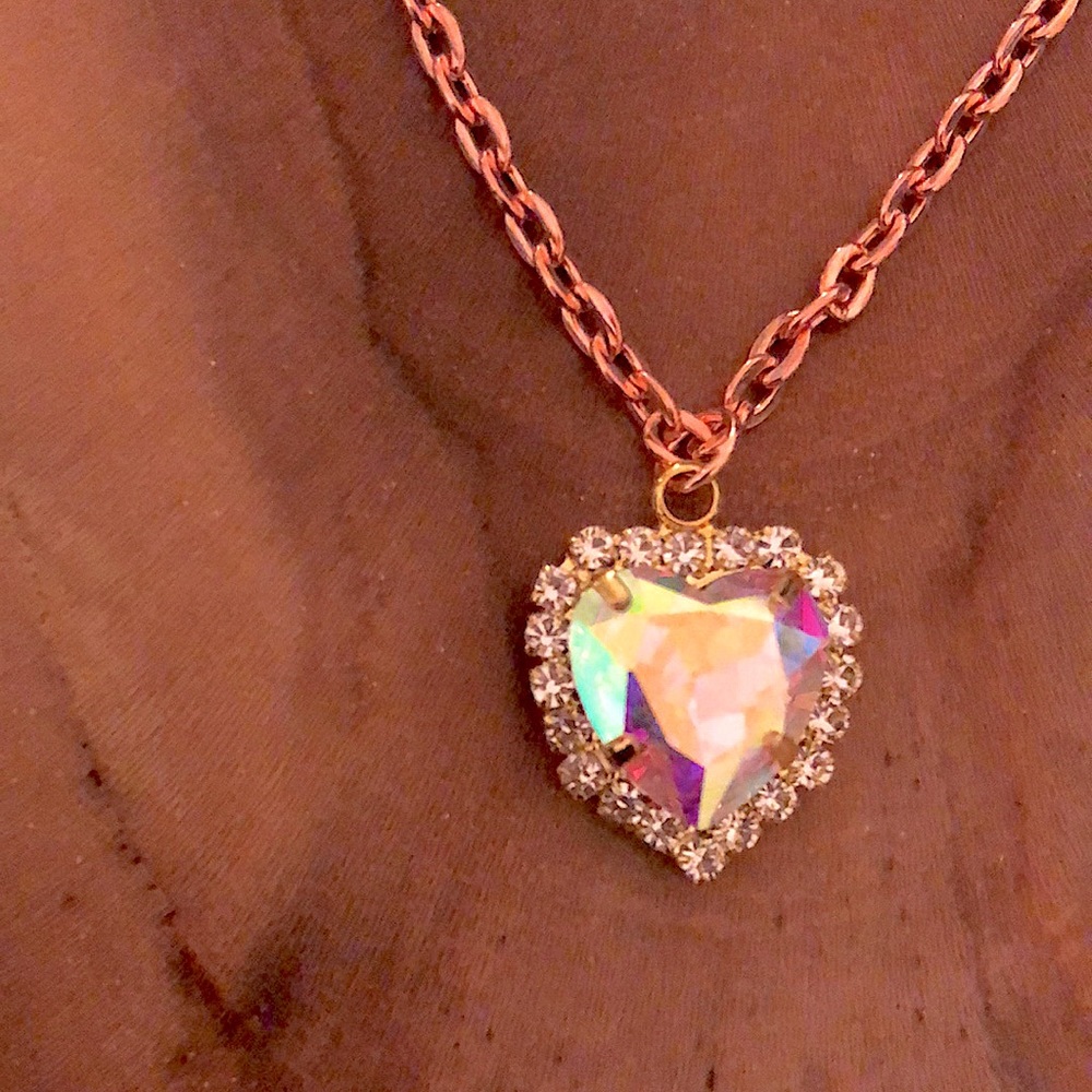 Aurora Borealis Crystal Halo Heart Drop Pendant Necklace - Picture 5 of 5